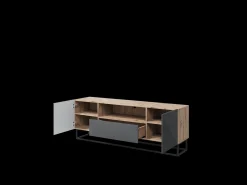 Móvel De Tv* Móvel TV 2 portas 1 gaveta em madeira laminada com pé metálico 167x40cm Cinzento
