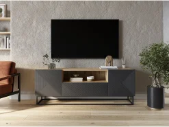 Móvel De Tv* Móvel TV 2 portas 1 gaveta em madeira laminada com pé metálico 167x40cm Cinzento
