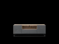 Móvel De Tv* Móvel TV 2 portas 1 gaveta em madeira laminada com pé metálico 167x40cm Cinzento