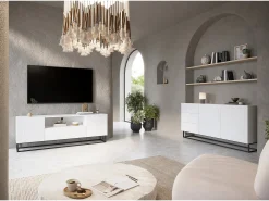 Online Móvel TV 2 portas 1 gaveta pé metálico laminado 167x40cm Branco