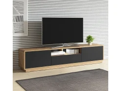 Móvel De Tv|Petits-Meubles Móvel TV 2 portas 1 gaveta Raven mate e madeira 200cm Preto