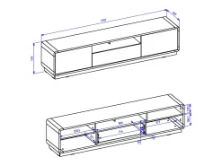 Móvel De Tv|Petits-Meubles Móvel TV 2 portas 1 gaveta Raven mate e madeira 200cm Preto