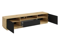 Móvel De Tv|Petits-Meubles Móvel TV 2 portas 1 gaveta Raven mate e madeira 200cm Preto