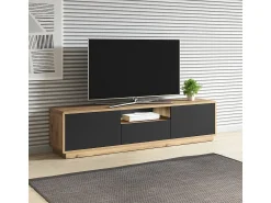 Móvel De Tv|Petits-Meubles Móvel TV 2 portas 1 gaveta Raven mate e madeira 180cm Preto
