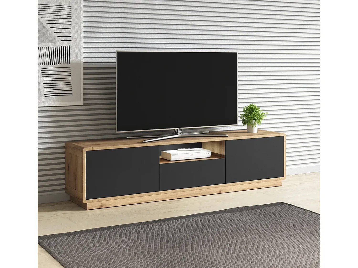 Móvel De Tv|Petits-Meubles Móvel TV 2 portas 1 gaveta Raven mate e madeira 180cm Preto