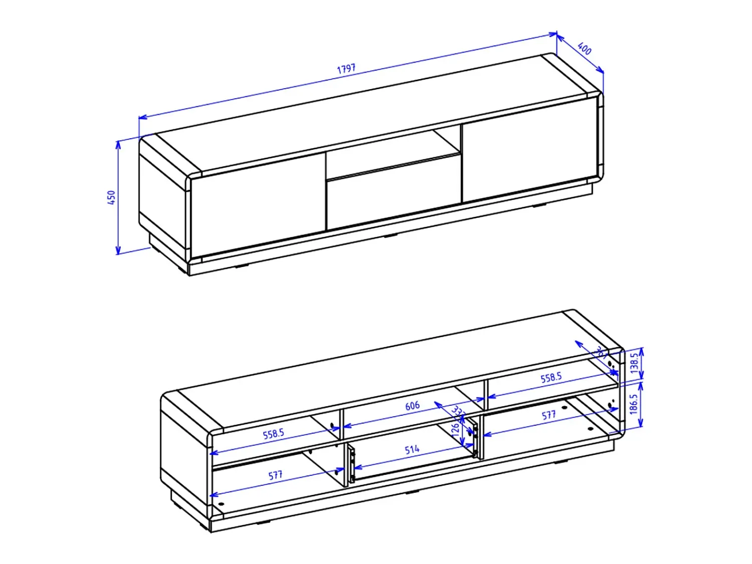 Móvel De Tv|Petits-Meubles Móvel TV 2 portas 1 gaveta Raven mate e madeira 180cm Preto