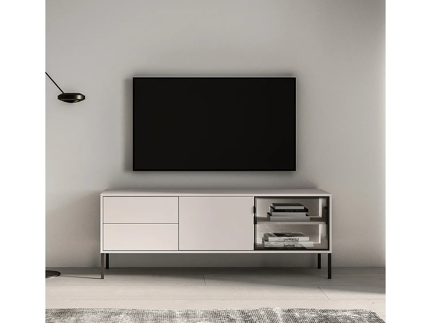 Petits-Meubles Móvel TV 2 portas 2 gavetas Paige caxemira e preto 160cm Bege