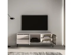 Petits-Meubles Móvel TV 2 portas 2 gavetas Paige caxemira e preto 160cm Bege