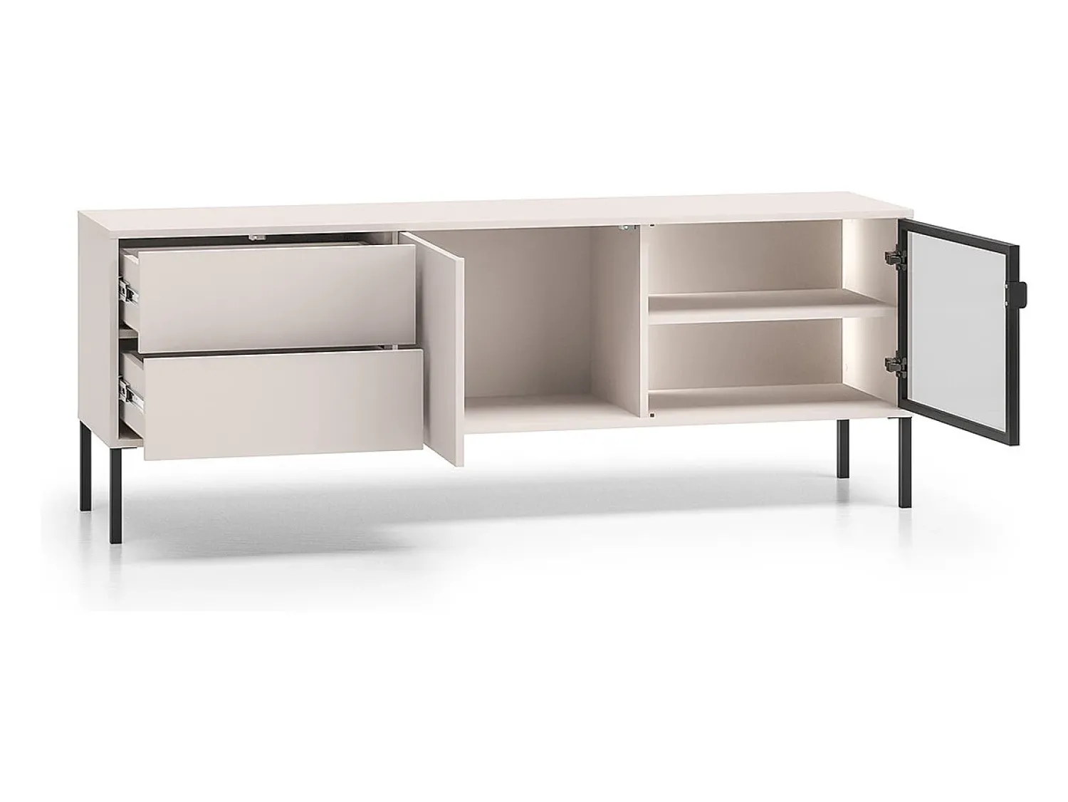 Petits-Meubles Móvel TV 2 portas 2 gavetas Paige caxemira e preto 160cm Bege
