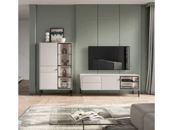 Petits-Meubles Móvel TV 2 portas 2 gavetas Paige caxemira e preto 160cm Bege