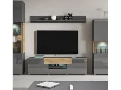 Hot Petits-Meubles Móvel TV 2 portas 2 gavetas Jules cinzento e madeira 159cm Cinzento / Natural claro