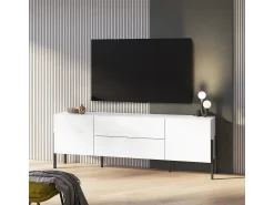 Petits-Meubles Móvel TV 2 portas 2 gavetas Bérénice branco mate e 204cm^ Móvel De Tv