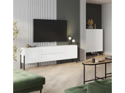 Petits-Meubles Móvel TV 2 portas 2 gavetas Bérénice branco mate e 204cm^ Móvel De Tv