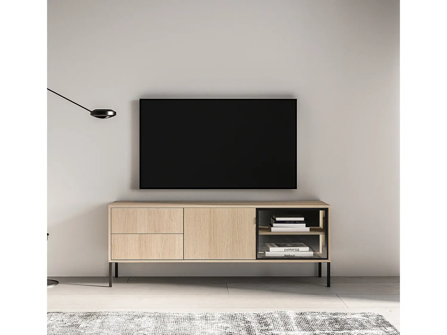 Móvel De Tv|Petits-Meubles Móvel TV 2 portas 2 gavetas Paige madeira e 160cm Preto