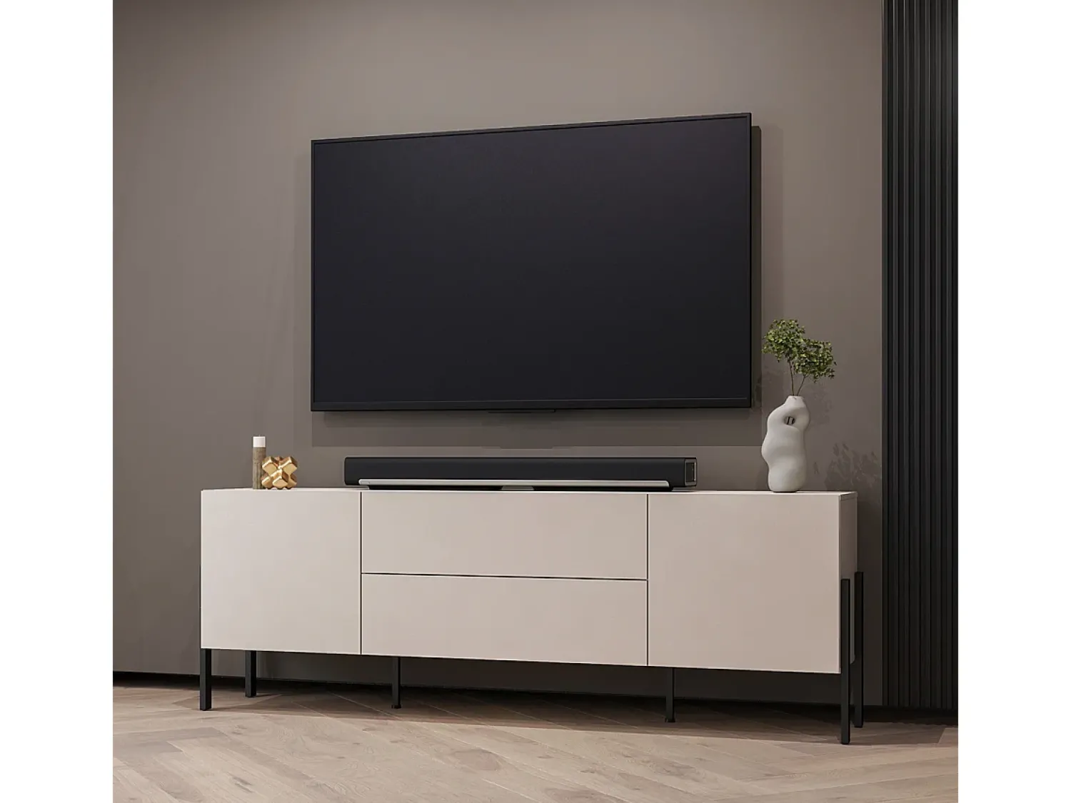 Petits-Meubles Móvel TV 2 portas 2 gavetas Bérénice caxemira e preto 204cm^ Móvel De Tv