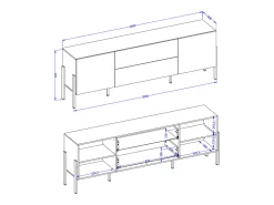 Petits-Meubles Móvel TV 2 portas 2 gavetas Bérénice caxemira e preto 204cm^ Móvel De Tv