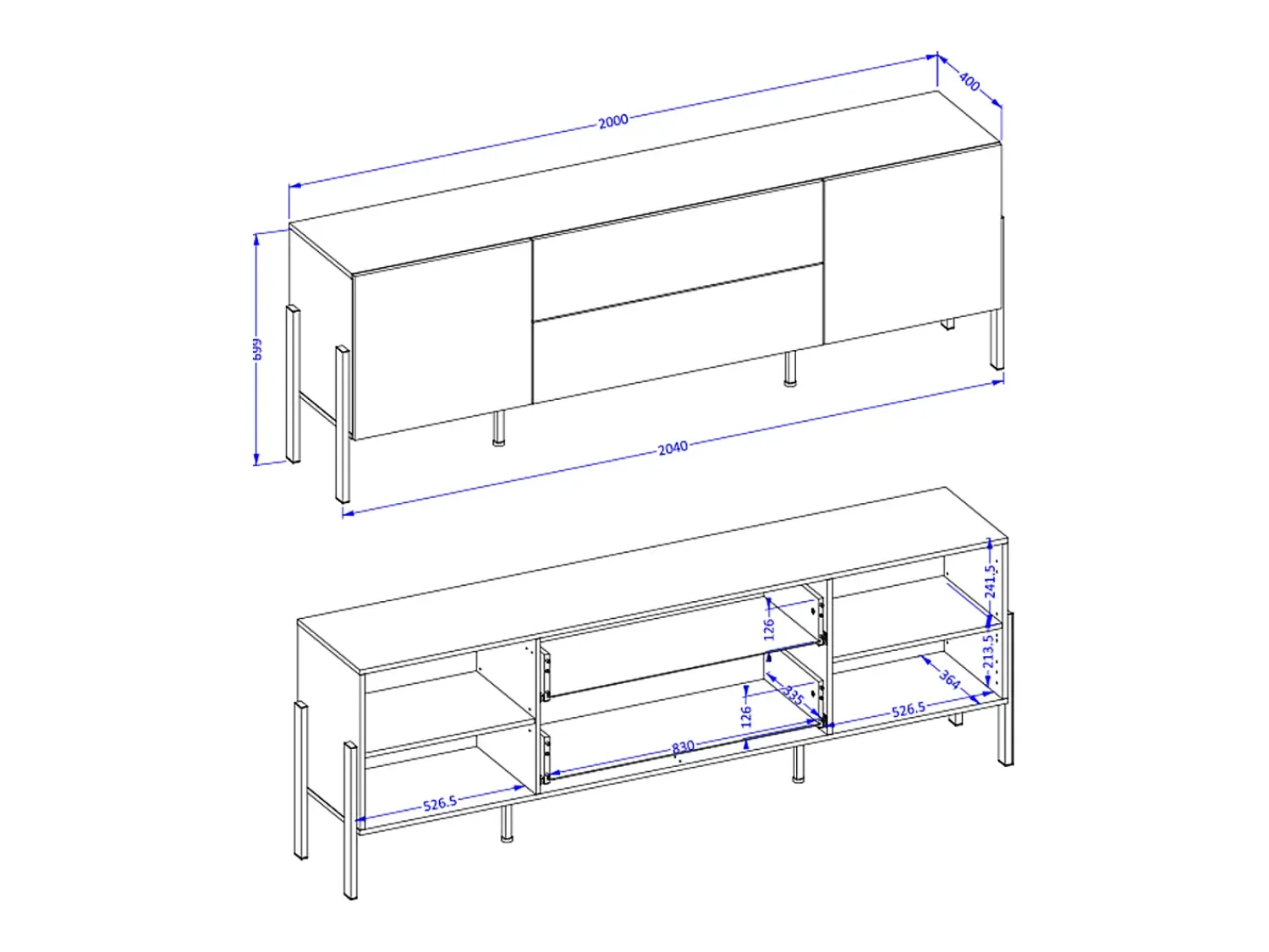 Petits-Meubles Móvel TV 2 portas 2 gavetas Bérénice caxemira e preto 204cm^ Móvel De Tv