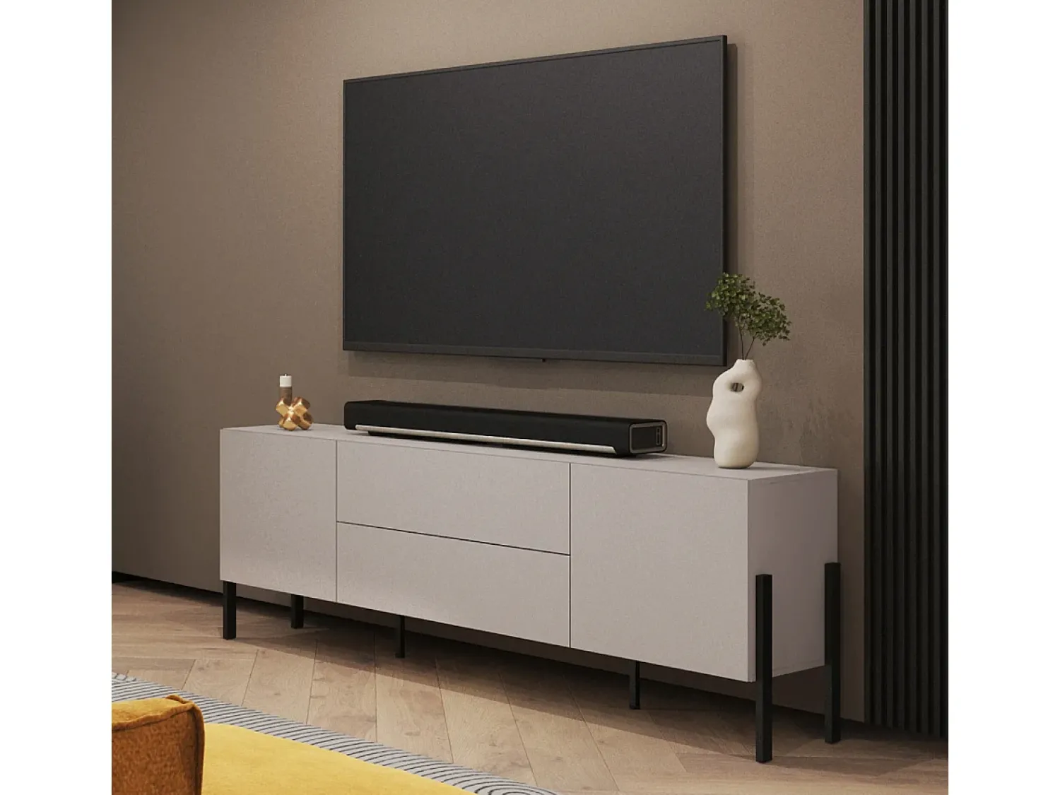 Petits-Meubles Móvel TV 2 portas 2 gavetas Bérénice caxemira e preto 204cm^ Móvel De Tv
