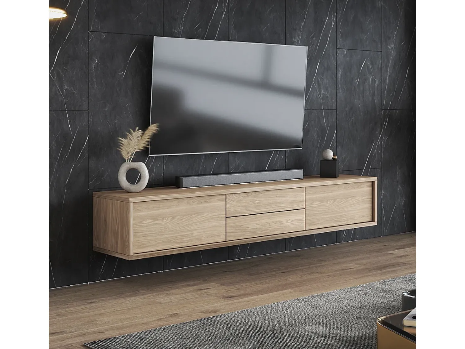 Petits-Meubles Móvel TV 2 portas 2 gavetas Idra madeira 180cm Natural claro