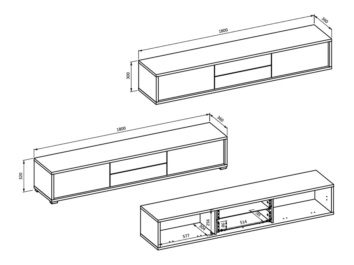 Petits-Meubles Móvel TV 2 portas 2 gavetas Idra madeira 180cm Natural claro