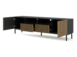 Furnlux Móvel TV 2 portas 2 gavetas Philaé madeira e preto 200cm^ Móvel De Tv
