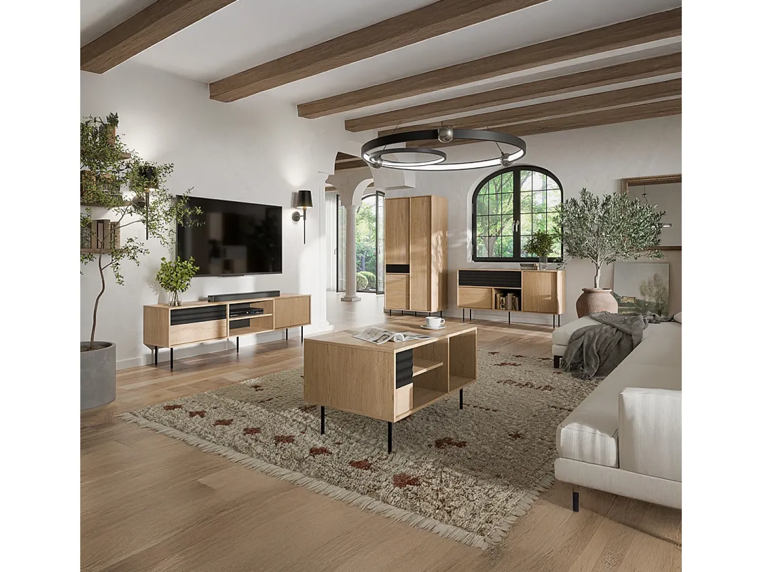 Sale Petits-Meubles Móvel TV 2 portas Astra madeira e 180cm Preto