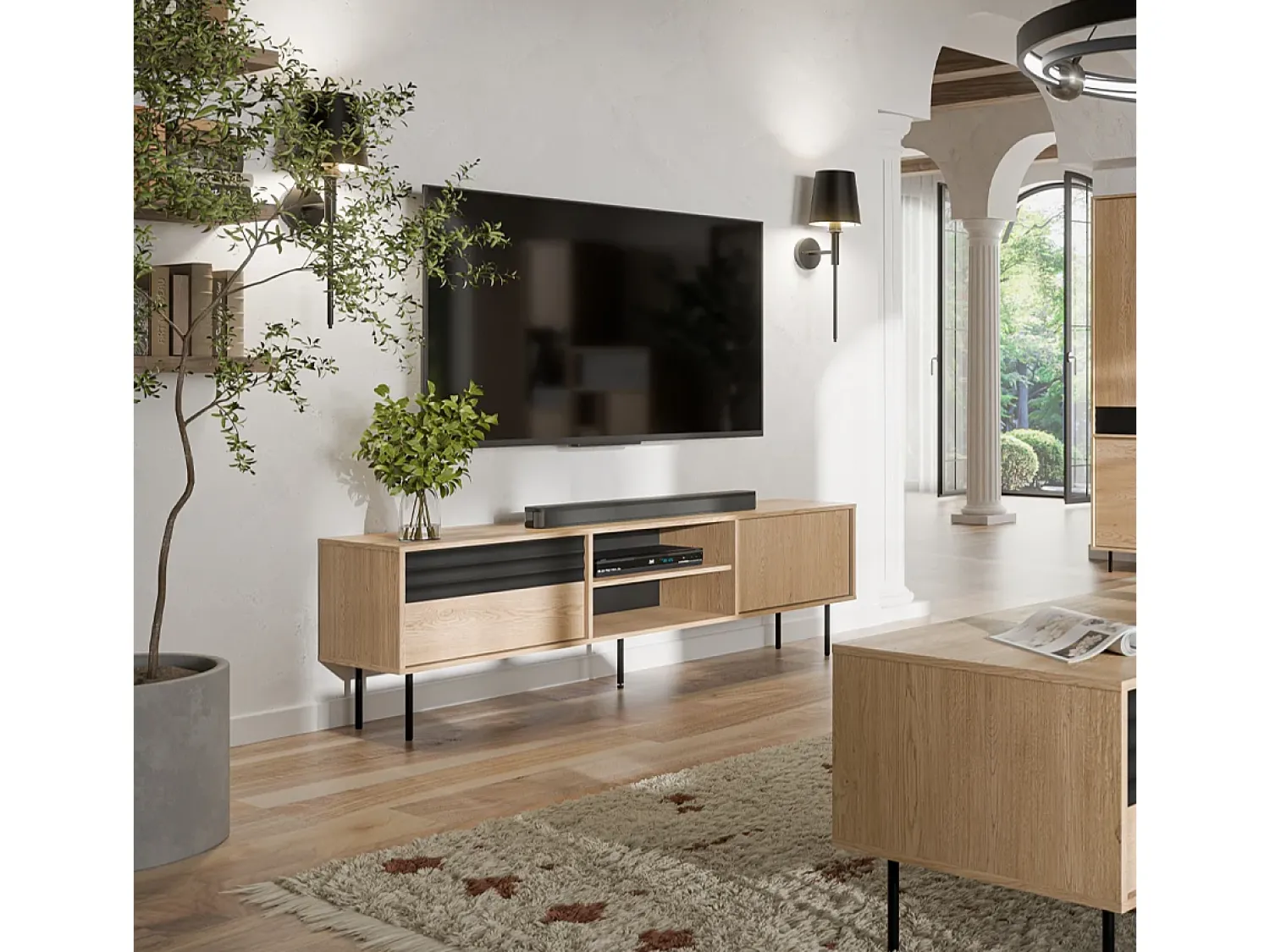 Sale Petits-Meubles Móvel TV 2 portas Astra madeira e 180cm Preto