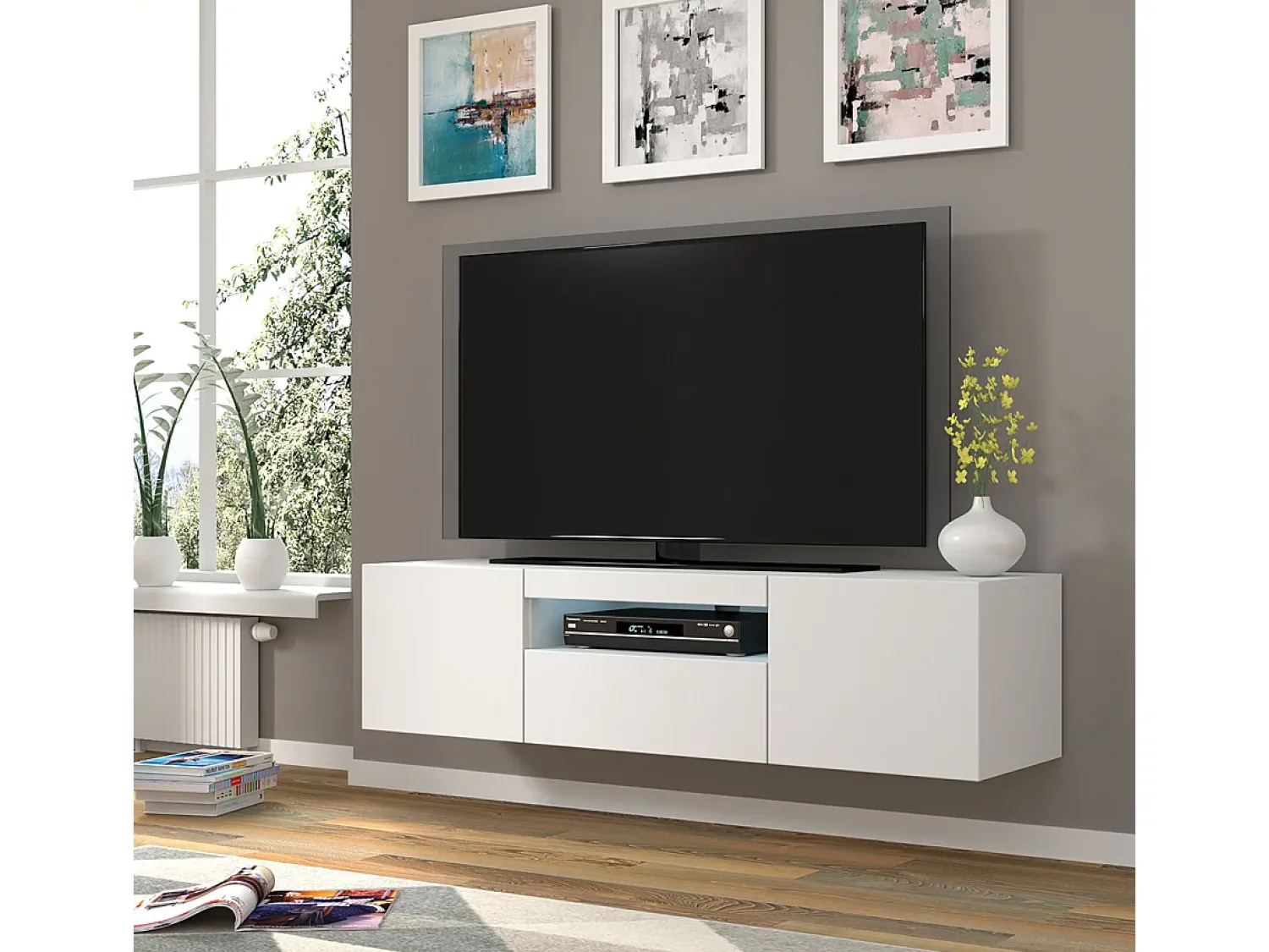 Móvel De Tv*Furnlux Móvel TV 3 portas Aurus 150cm Branco