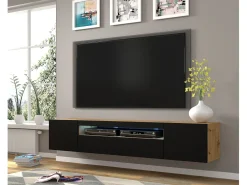 Online Furnlux Móvel TV 3 portas Aurus madeira e preto 200cm Preto / Creme