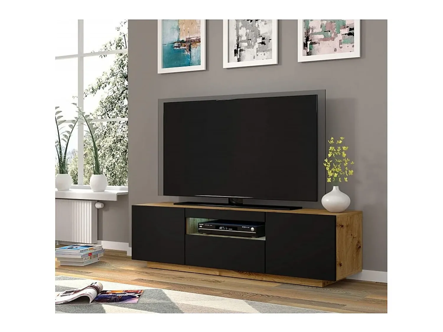New Furnlux Móvel TV 3 portas Aurus madeira e preto 150cm Preto / Creme
