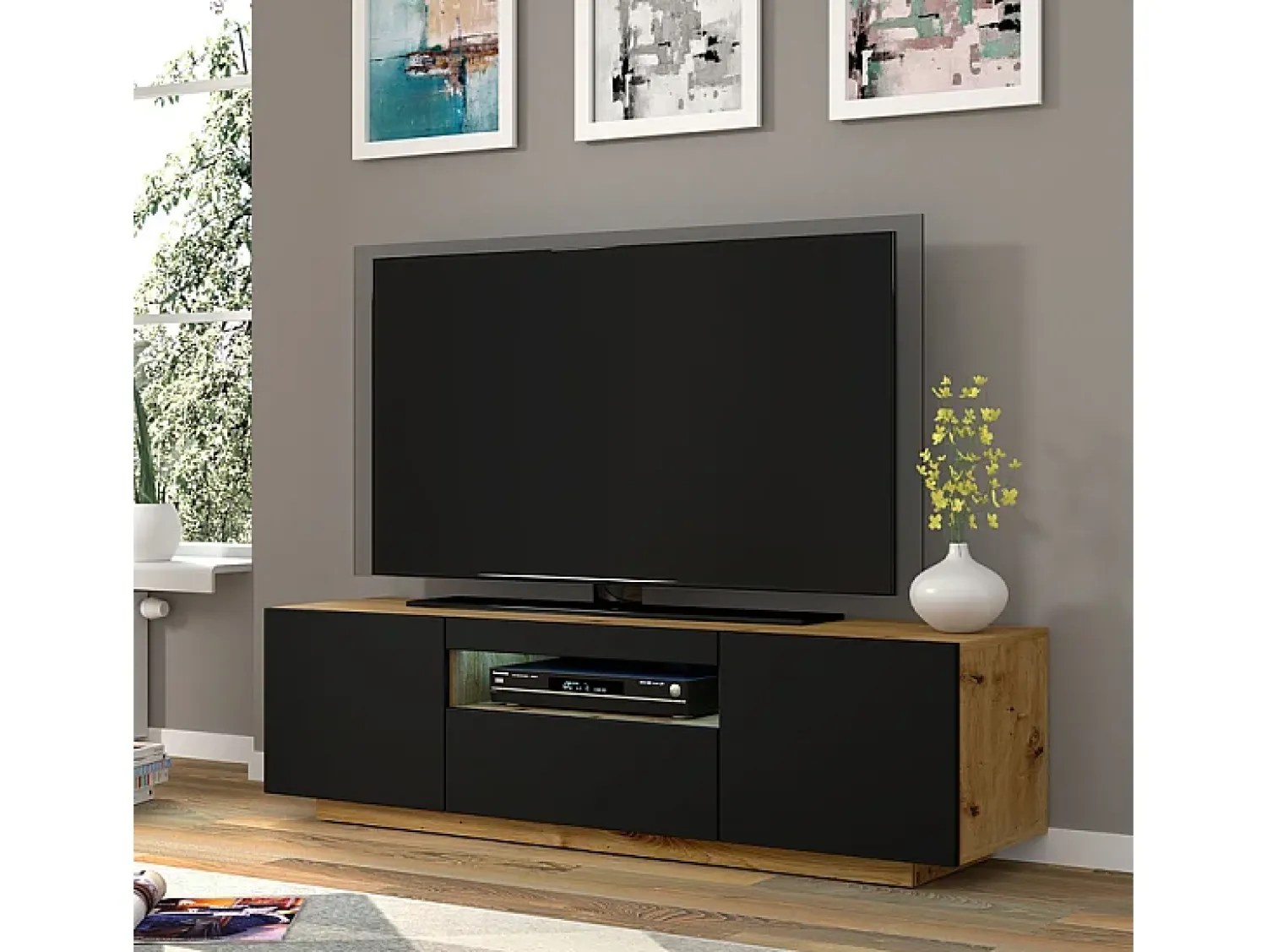 New Furnlux Móvel TV 3 portas Aurus madeira e preto 150cm Preto / Creme