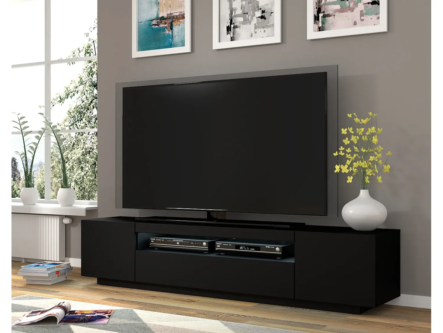 Móvel De Tv*Furnlux Móvel TV 3 portas Aurus 200cm Preto