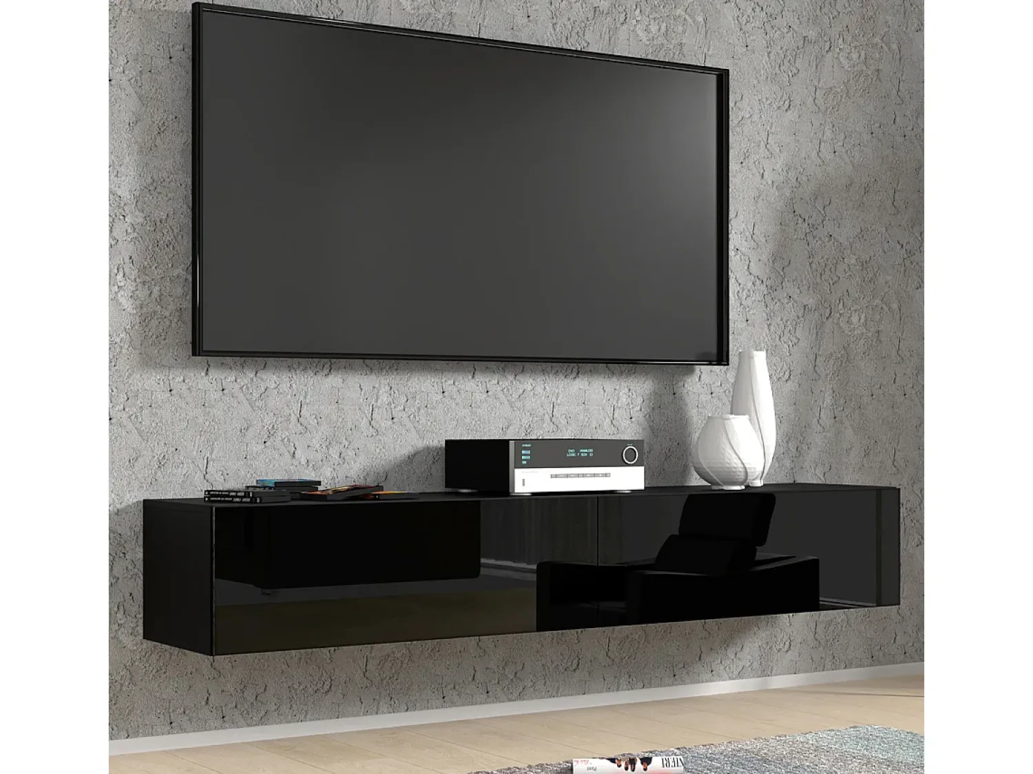 Móvel De Tv|Petits-Meubles Móvel TV 2 portas Bali carroçaria em mate e frentes em brilhante 180cm Preto