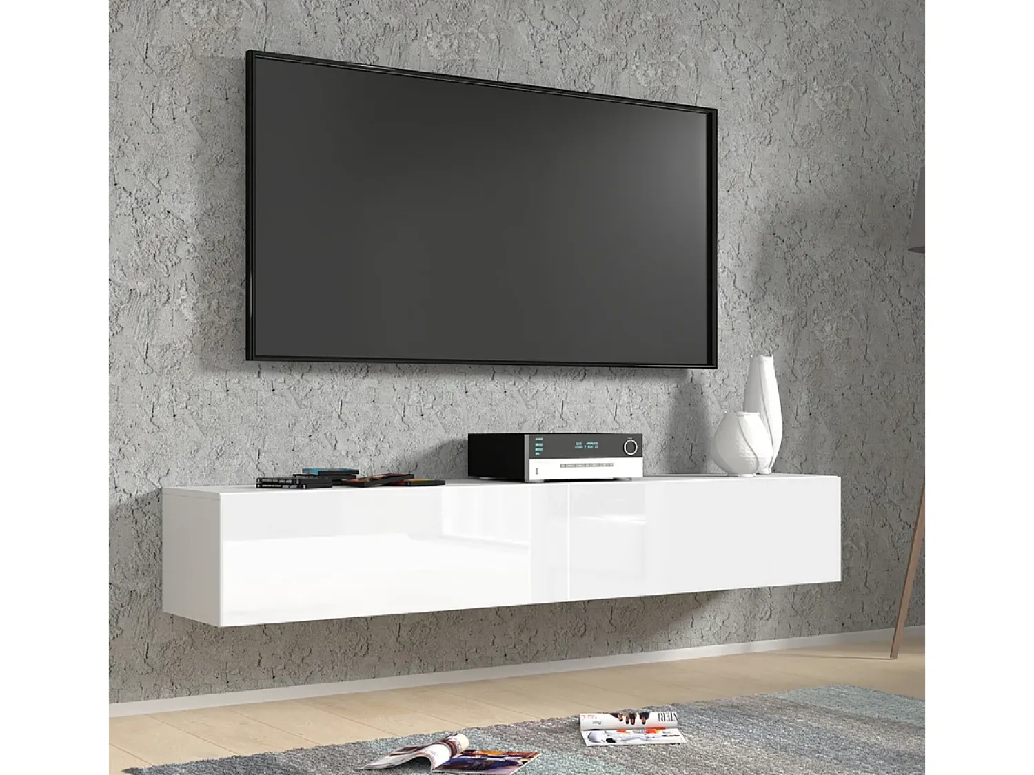 Petits-Meubles Móvel TV 2 portas Bali carroçaria em branco mate e frentes em branco brilhante 180cm^ Móvel De Tv