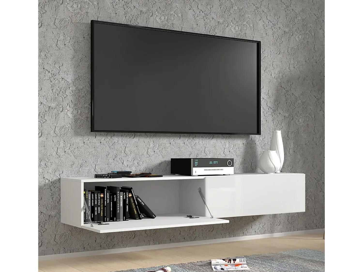 Petits-Meubles Móvel TV 2 portas Bali carroçaria em branco mate e frentes em branco brilhante 180cm^ Móvel De Tv