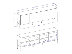 Best Petits-Meubles Móvel TV 4 portas Bérénice branco mate e 204cm Preto