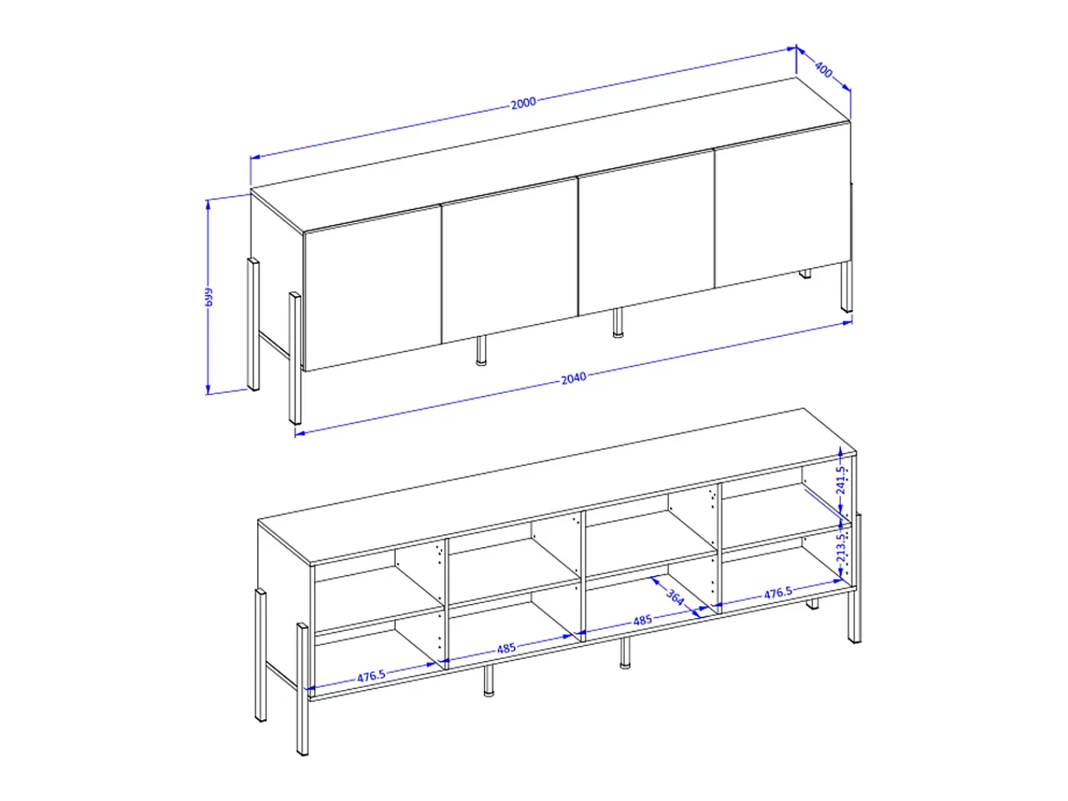 Petits-Meubles Móvel TV 4 portas Bérénice caxemira e preto 204cm^ Móvel De Tv