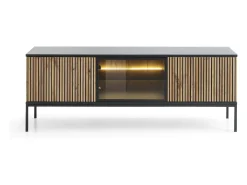 Móvel De Tv| Móvel TV 2 portas com LED integrado e Carvalho 154x56 cm Preto