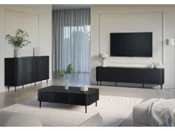 Móvel De Tv* Móvel TV 4 portas com pé metálico 187x51 cm Preto