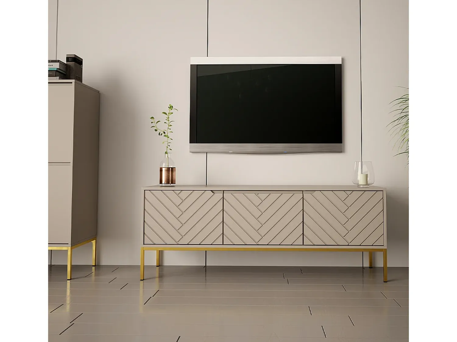Móvel De Tv*Petits-Meubles Móvel TV 3 portas Daria caxemira 151cm Bege