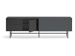 Teulat Móvel TV 2 portas e 2 gavetas pé ferro lacado preto 180x56 cm^ Móvel De Tv