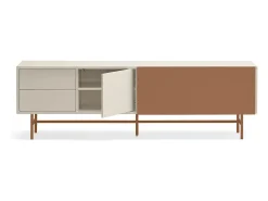 Teulat Móvel TV 2 portas e 2 gavetas pé ferro lacado areia 180x56 cm^ Móvel De Tv
