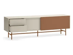 Teulat Móvel TV 2 portas e 2 gavetas pé ferro lacado areia 180x56 cm^ Móvel De Tv