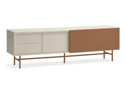 Teulat Móvel TV 2 portas e 2 gavetas pé ferro lacado areia 180x56 cm^ Móvel De Tv