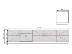 Móvel De Tv* Móvel TV 5 portas em madeira laminada 200x40 cm Cinzento