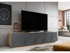 Móvel De Tv* Móvel TV 5 portas em madeira laminada 200x40 cm Cinzento