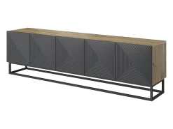 Móvel TV 5 portas em madeira laminada com pé metálico 200 x 40 cm Cinzento
