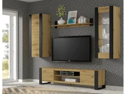 Furnlux Móvel TV 2 portas Gani madeira e preto mate 188cm^ Móvel De Tv