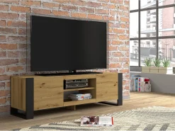 Furnlux Móvel TV 2 portas Gani madeira e preto mate 158cm^ Móvel De Tv