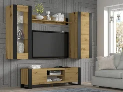 Furnlux Móvel TV 2 portas Gani madeira e preto mate 158cm^ Móvel De Tv